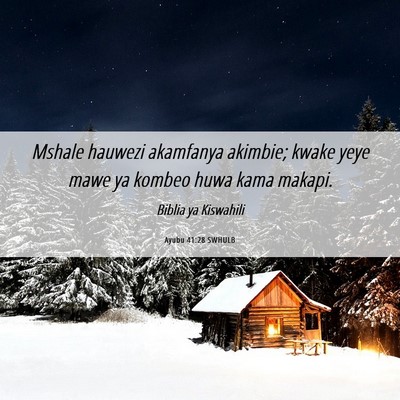 Picture 06 - Ayubu 41:28 SWHULB - Mshale hauwezi akamfanya akimbie; kwake yeye mawe - Bible Verse Picture