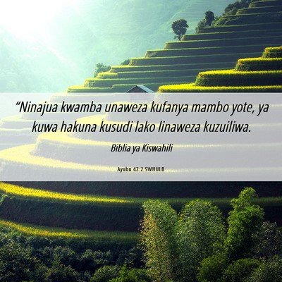 Picture 06 - Ayubu 42:2 SWHULB - “Ninajua kwamba unaweza kufanya mambo yote, ya - Bible Verse Picture