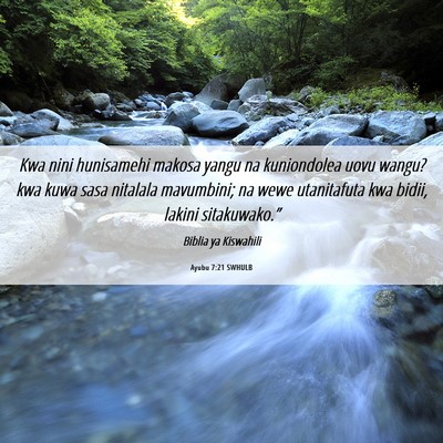Picture 06 - Ayubu 7:21 SWHULB - Kwa nini hunisamehi makosa yangu na kuniondolea - Bible Verse Picture