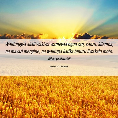 Picture 06 - Danieli 3:21 SWHULB - Walifungwa akali wakiwa wamevaa nguo zao, kanzu, - Bible Verse Picture
