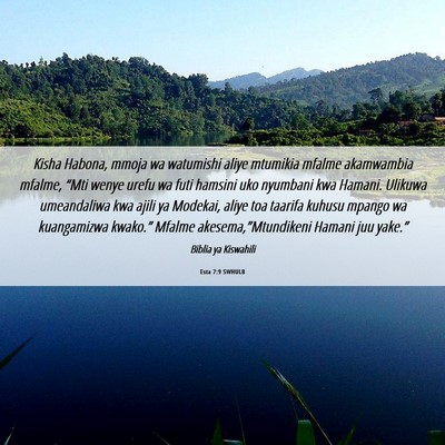 Picture 06 - Esta 7:9 SWHULB - Kisha Habona, mmoja wa watumishi aliye mtumikia - Bible Verse Picture