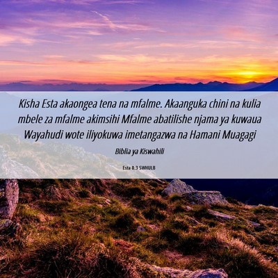 Picture 06 - Esta 8:3 SWHULB - Kisha Esta akaongea tena na mfalme. Akaanguka - Bible Verse Picture