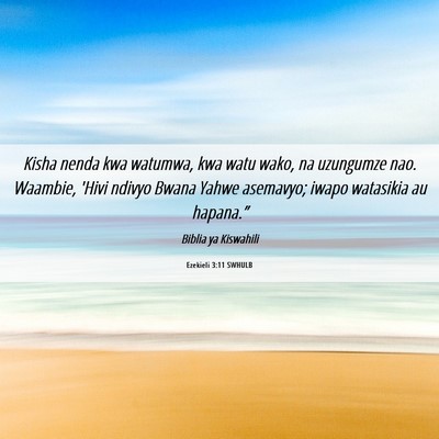Picture 06 - Ezekieli 3:11 SWHULB - Kisha nenda kwa watumwa, kwa watu wako, na - Bible Verse Picture
