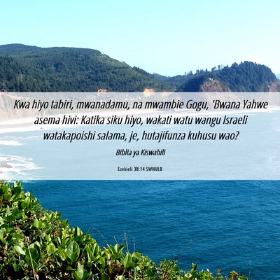 Picture 06 - Ezekieli 38:14 SWHULB - Kwa hiyo tabiri, mwanadamu, na mwambie Gogu, - Bible Verse Picture