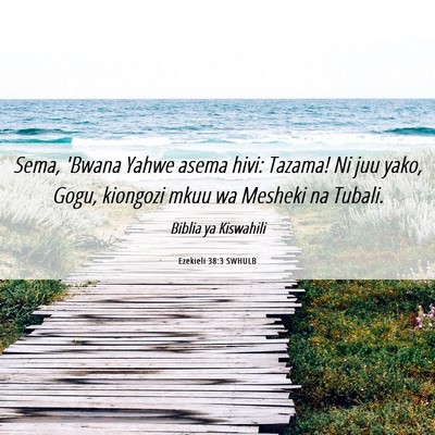 Picture 06 - Ezekieli 38:3 SWHULB - Sema, 'Bwana Yahwe asema hivi: Tazama! Ni juu - Bible Verse Picture