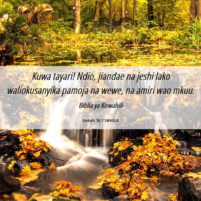Picture 06 - Ezekieli 38:7 SWHULB - Kuwa tayari! Ndio, jiandae na jeshi lako - Bible Verse Picture