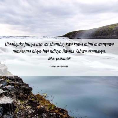 Picture 06 - Ezekieli 39:5 SWHULB - Utaanguka juu ya uso wa shamba, kwa kuwa mimi - Bible Verse Picture