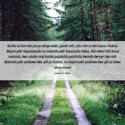 Picture 06 - Ezekieli 47:12 SWHULB - Karibu na huo mto juu ya ukingo wake, pande zote, - Bible Verse Picture