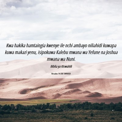 Picture 06 - Hesabu 14:30 SWHULB - Kwa hakika hamtaingia kwenye ile nchi ambayo - Bible Verse Picture