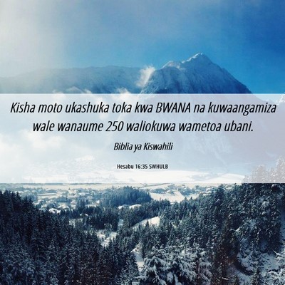 Picture 06 - Hesabu 16:35 SWHULB - Kisha moto ukashuka toka kwa BWANA na - Bible Verse Picture