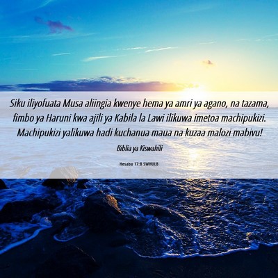 Picture 06 - Hesabu 17:8 SWHULB - Siku iliyofuata Musa aliingia kwenye hema ya amri - Bible Verse Picture