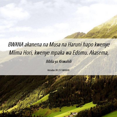 Picture 06 - Hesabu 20:23 SWHULB - BWANA akanena na Musa na Haruni hapo kwenye Mlima - Bible Verse Picture