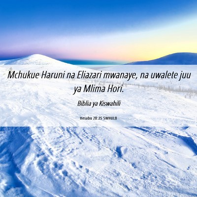 Picture 06 - Hesabu 20:25 SWHULB - Mchukue Haruni na Eliazari mwanaye, na uwalete - Bible Verse Picture