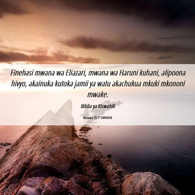 Picture 06 - Hesabu 25:7 SWHULB - Finehasi mwana wa Eliazari, mwana wa Haruni - Bible Verse Picture