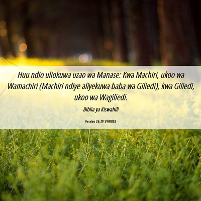 Picture 06 - Hesabu 26:29 SWHULB - Huu ndio uliokuwa uzao wa Manase: Kwa Machiri, - Bible Verse Picture