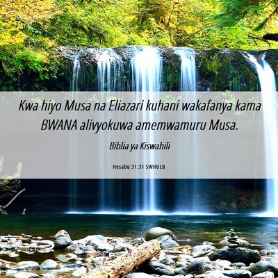 Picture 06 - Hesabu 31:31 SWHULB - Kwa hiyo Musa na Eliazari kuhani wakafanya kama - Bible Verse Picture