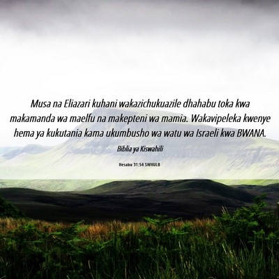 Picture 06 - Hesabu 31:54 SWHULB - Musa na Eliazari kuhani wakazichukuazile dhahabu - Bible Verse Picture