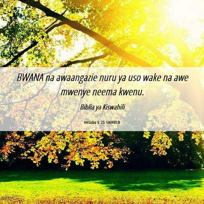 Picture 06 - Hesabu 6:25 SWHULB - BWANA na awaangazie nuru ya uso wake na awe - Bible Verse Picture
