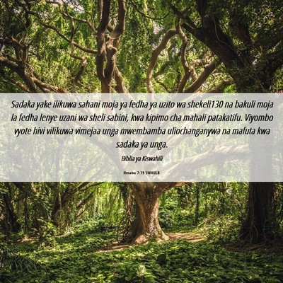 Picture 06 - Hesabu 7:19 SWHULB - Sadaka yake ilikuwa sahani moja ya fedha ya uzito - Bible Verse Picture