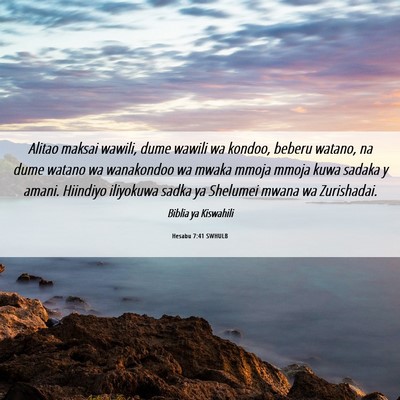 Picture 06 - Hesabu 7:41 SWHULB - Alitao maksai wawili, dume wawili wa kondoo, - Bible Verse Picture