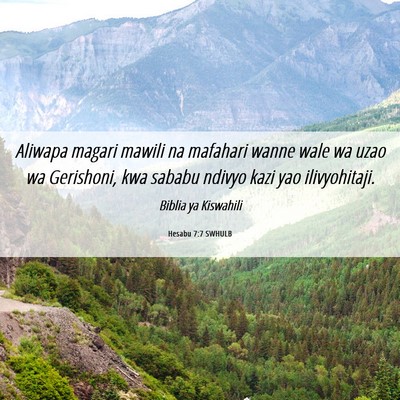 Picture 06 - Hesabu 7:7 SWHULB - Aliwapa magari mawili na mafahari wanne wale wa - Bible Verse Picture