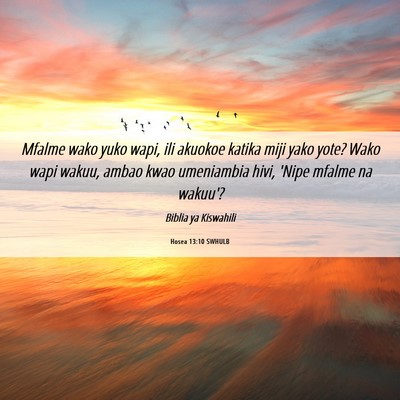 Picture 06 - Hosea 13:10 SWHULB - Mfalme wako yuko wapi, ili akuokoe katika miji - Bible Verse Picture