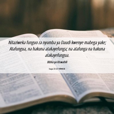 Picture 06 - Isaya 22:22 SWHULB - Nitaziweka funguo za nyumba ya Daudi kwenye - Bible Verse Picture