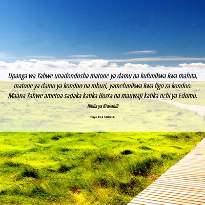 Picture 06 - Isaya 34:6 SWHULB - Upanga wa Yahwe unadondosha matone ya damu na - Bible Verse Picture