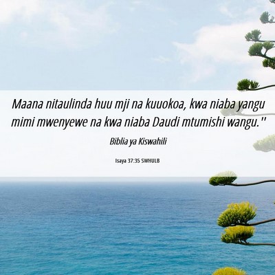 Picture 06 - Isaya 37:35 SWHULB - Maana nitaulinda huu mji na kuuokoa, kwa niaba - Bible Verse Picture