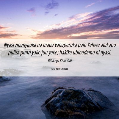 Picture 06 - Isaya 40:7 SWHULB - Nyasi zinanyauka na maua yanaperuka pale Yehwe - Bible Verse Picture