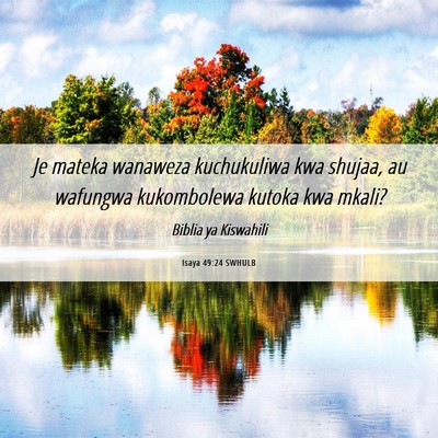 Picture 06 - Isaya 49:24 SWHULB - Je mateka wanaweza kuchukuliwa kwa shujaa, au - Bible Verse Picture