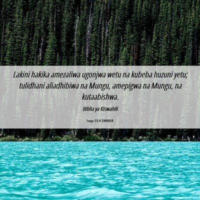 Picture 06 - Isaya 53:4 SWHULB - Lakini hakika amezaliwa ugonjwa wetu na kubeba - Bible Verse Picture