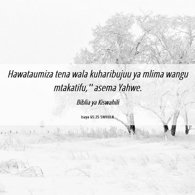 Picture 06 - Isaya 65:25 SWHULB - Hawataumiza tena wala kuharibujuu ya mlima wangu - Bible Verse Picture