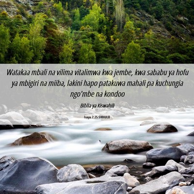 Picture 06 - Isaya 7:25 SWHULB - Watakaa mbali na vilima vitalimwa kwa jembe, kwa - Bible Verse Picture