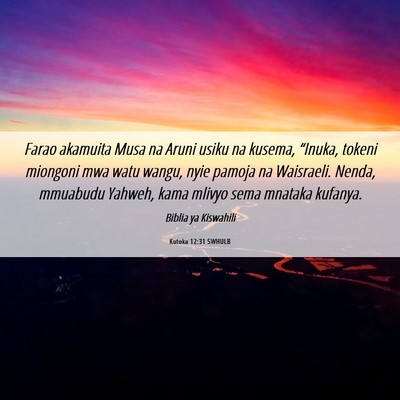 Picture 06 - Kutoka 12:31 SWHULB - Farao akamuita Musa na Aruni usiku na kusema, - Bible Verse Picture