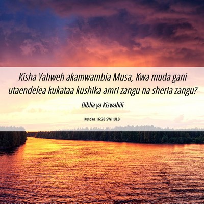 Picture 06 - Kutoka 16:28 SWHULB - Kisha Yahweh akamwambia Musa, Kwa muda gani - Bible Verse Picture