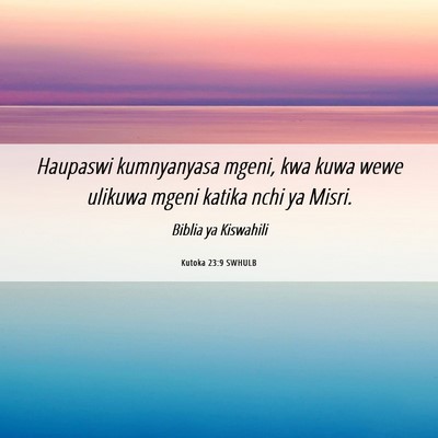 Picture 06 - Kutoka 23:9 SWHULB - Haupaswi kumnyanyasa mgeni, kwa kuwa wewe ulikuwa - Bible Verse Picture