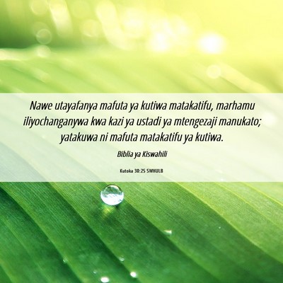 Picture 06 - Kutoka 30:25 SWHULB - Nawe utayafanya mafuta ya kutiwa matakatifu, - Bible Verse Picture
