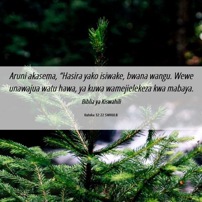 Picture 06 - Kutoka 32:22 SWHULB - Aruni akasema, “Hasira yako isiwake, bwana - Bible Verse Picture