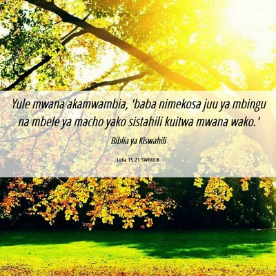 Picture 06 - Luka 15:21 SWHULB - Yule mwana akamwambia, 'baba nimekosa juu ya - Bible Verse Picture
