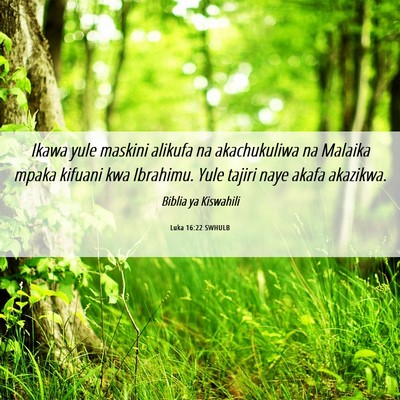Picture 06 - Luka 16:22 SWHULB - Ikawa yule maskini alikufa na akachukuliwa na - Bible Verse Picture