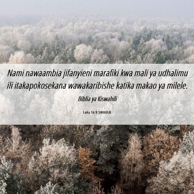 Picture 06 - Luka 16:9 SWHULB - Nami nawaambia jifanyieni marafiki kwa mali ya - Bible Verse Picture