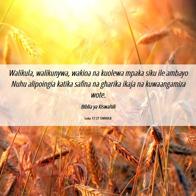 Picture 06 - Luka 17:27 SWHULB - Walikula, walikunywa, wakioa na kuolewa mpaka - Bible Verse Picture