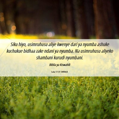 Picture 06 - Luka 17:31 SWHULB - Siku hiyo, usimruhusu aliye kwenye dari ya nyumba - Bible Verse Picture