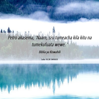 Picture 06 - Luka 18:28 SWHULB - Petro akasema, 'Naam, sisi tumeacha kila kitu na - Bible Verse Picture
