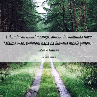 Picture 06 - Luka 19:27 SWHULB - Lakini hawa maadui zangu, ambao hawakutaka niwe - Bible Verse Picture
