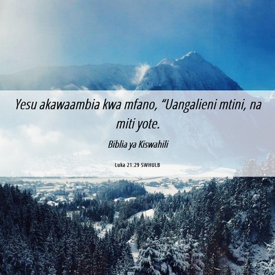 Picture 06 - Luka 21:29 SWHULB - Yesu akawaambia kwa mfano, “Uangalieni mtini, - Bible Verse Picture