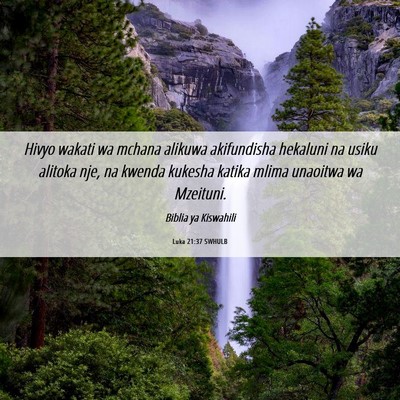 Picture 06 - Luka 21:37 SWHULB - Hivyo wakati wa mchana alikuwa akifundisha - Bible Verse Picture