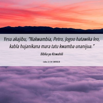 Picture 06 - Luka 22:34 SWHULB - Yesu akajibu, “Nakwambia, Petro, Jogoo hatawika - Bible Verse Picture