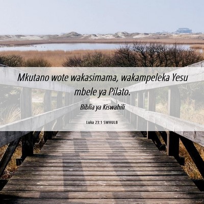 Picture 06 - Luka 23:1 SWHULB - Mkutano wote wakasimama, wakampeleka Yesu mbele - Bible Verse Picture